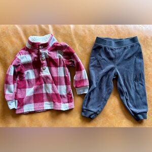 Carter's Red and White Plaid Fleece Jacket/Pant Set 12 months